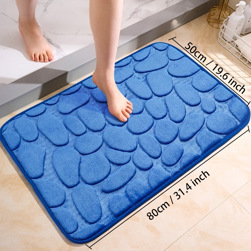 Anti Slip Shower Mat for Bathroom Floor Blue with Soft-Pebble