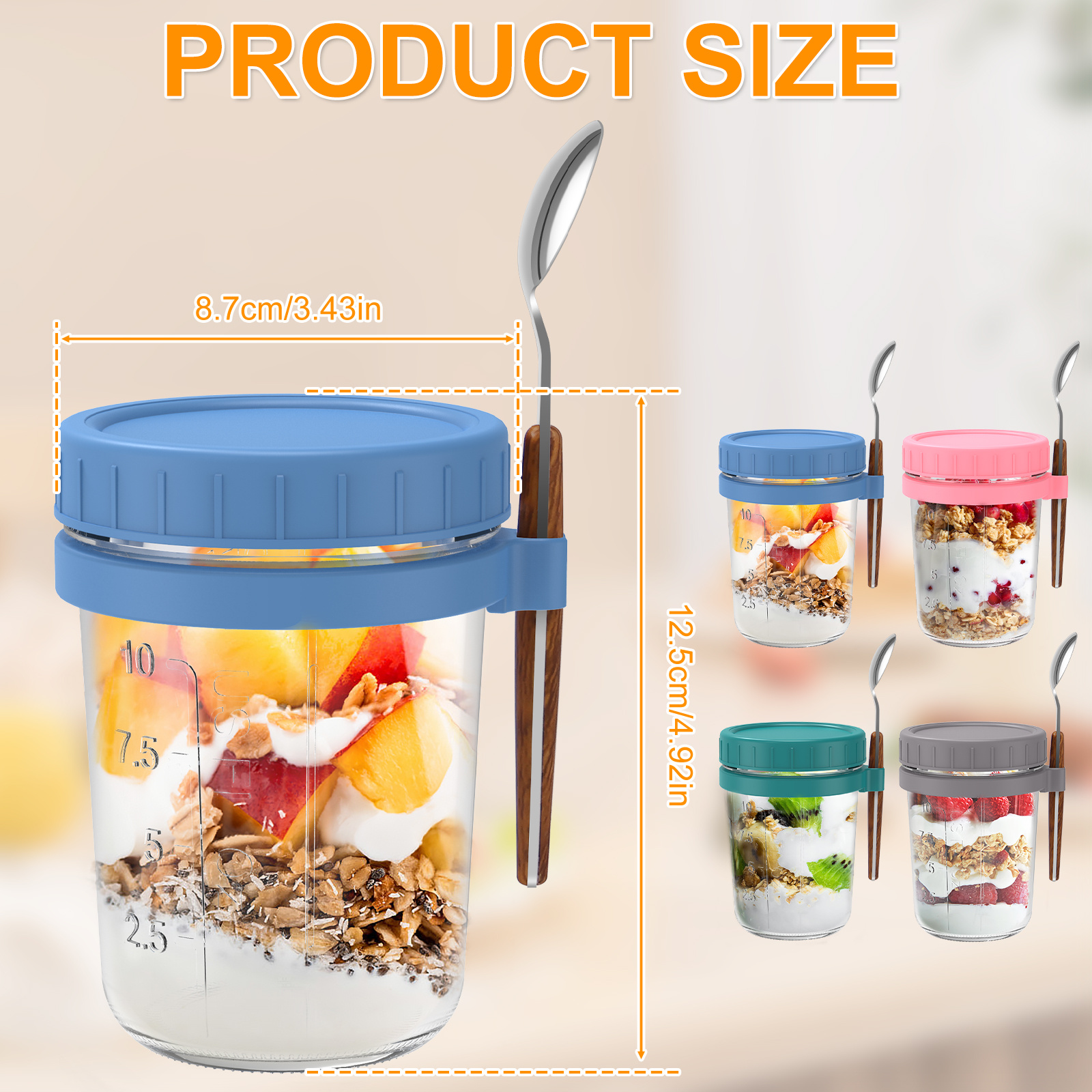 2 Pcs Portable Overnight Oats Containers with Lids and Spoons, 12 oz Mason  Jars for Overnight Oats, Glass Overnight Oats Jars with Measurement