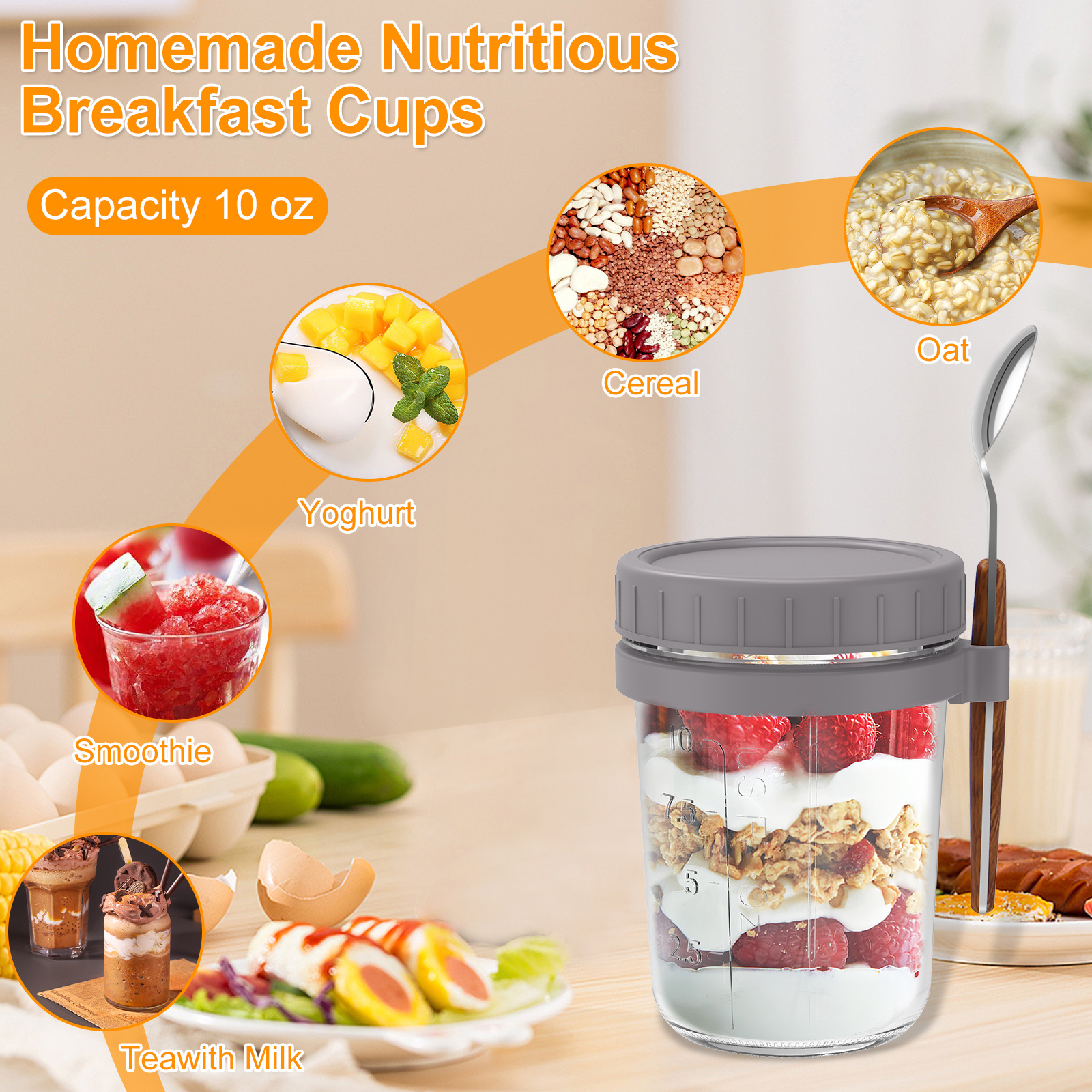 Overnight Oats Container with Lids (4-Piece set) - 16 oz Plastic Containers  with Lids - Oatmeal Container to go | Portable Cereal and Milk Container