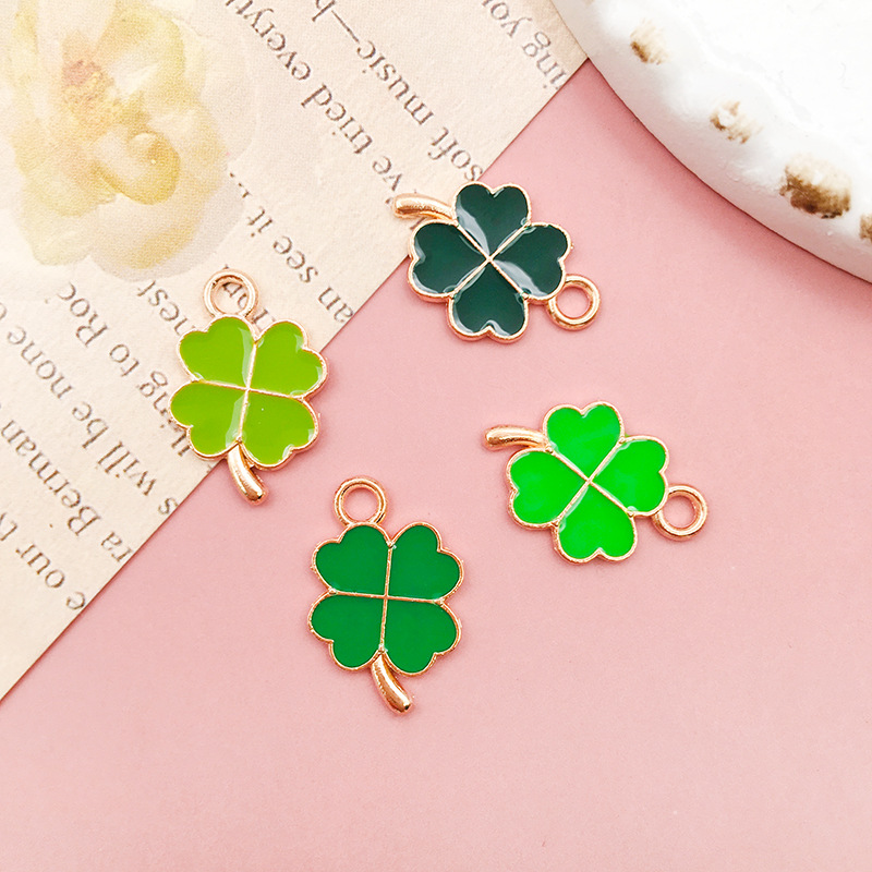 Green and Gold Clover Leaf Enamel Charm Bracelet