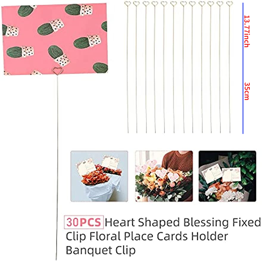 30 Pieces Metal Wire Floral Place Card Holder Pick Love Floral Card Holder  Picks Gold Card Note Table Number Holder Photo Clip Memo Holder for Wedding