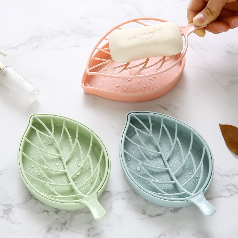 Bar Soap Holder Leaf Shape - Self Draining Soap Dish for Bar Soap,  Decorative Plastic Soap Tray, Soap Box with Suction Cup for Shower Bathroom  Kitchen