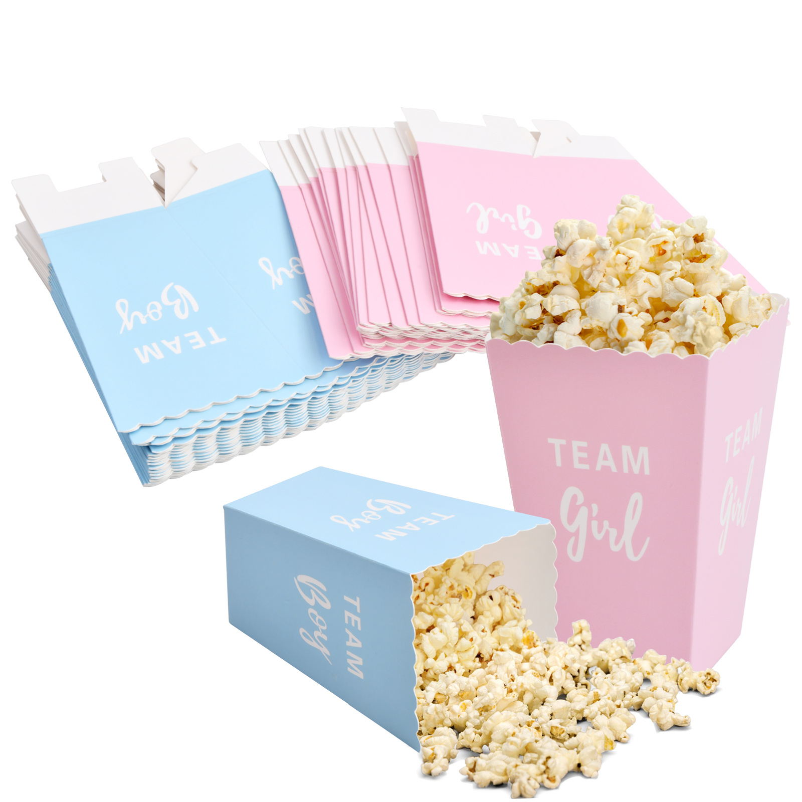 50 Pezzi Contenitori di Popcorn, Piccolo Sacchetti Carta per Popcorn,  Cestino di Carta per Popcorn, Blu e Rosa Porta Pop Corn in Cartone, Scatole  di Popcorn per Festa Compleanno Matrimoni Cinema 