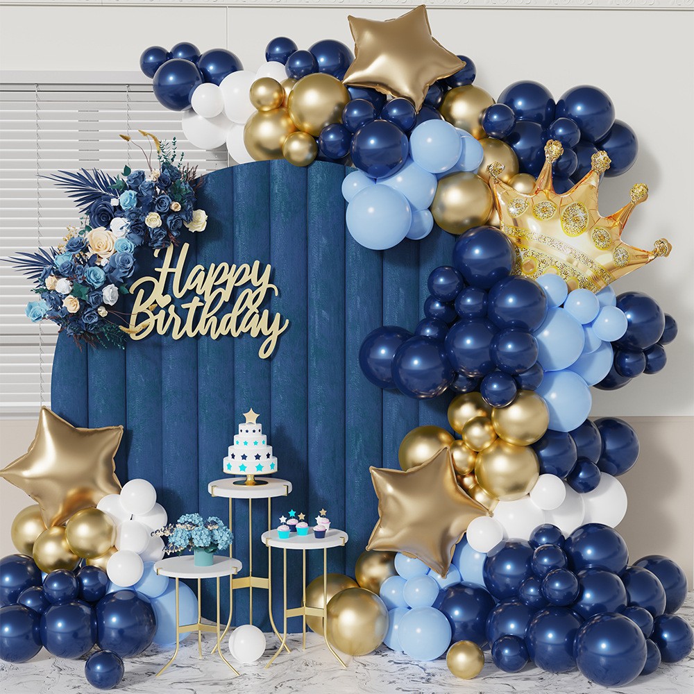  Kit de arco de guirnalda de globos azul polvoriento, 122  piezas, kit de arco de globos azul bebé, dorado y blanco, decoraciones de  baby shower para niños, suministros de decoración de