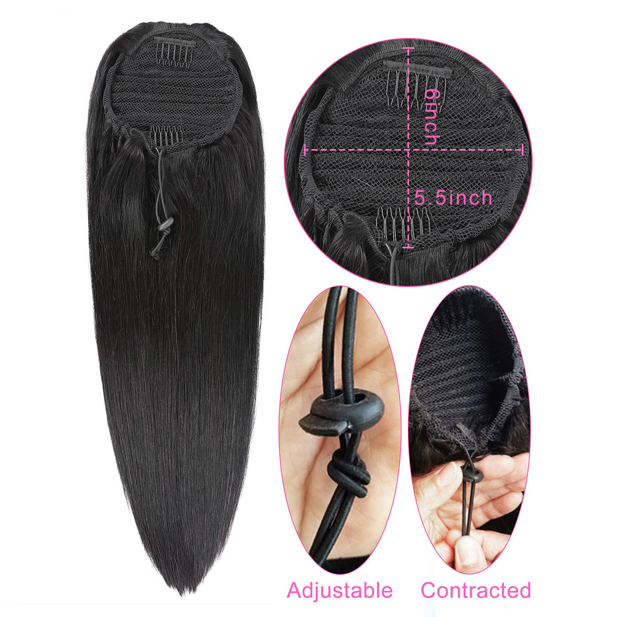 Straight Ponytail Human Hair Extensions 20 32 71 12 Cm