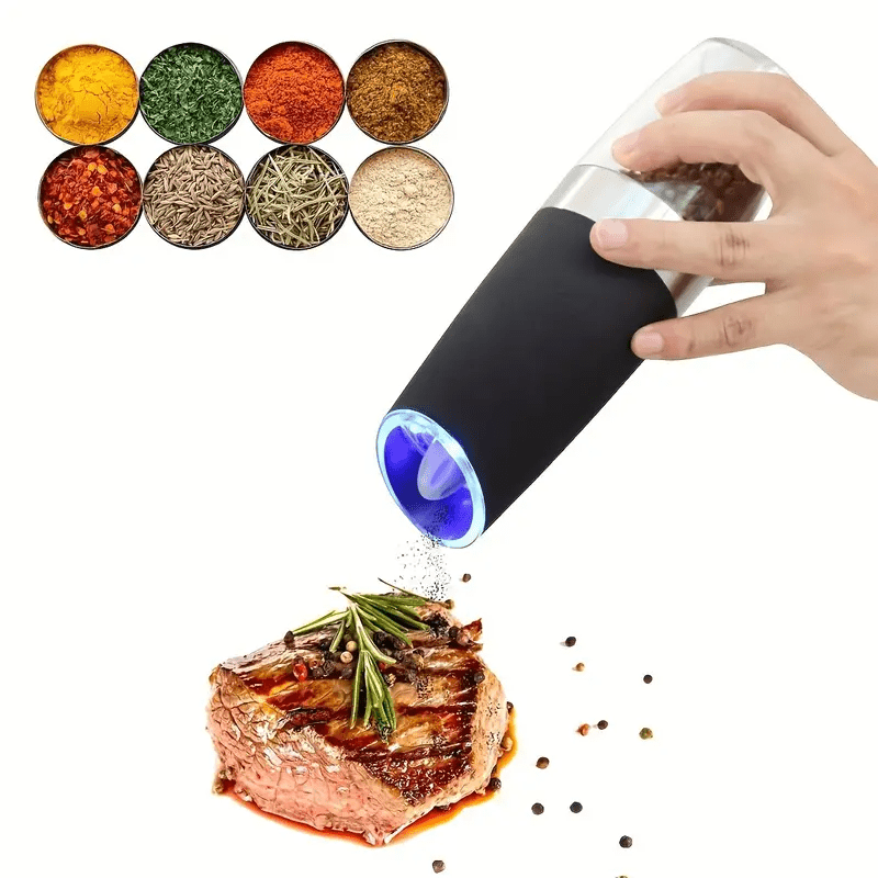 Pepper Grinder, Household Sea Salt Ginder, Electric Adjustable Spice Grinder,  Automatic Sea Salt Mill With Led Light, Reusable Battery Operated Pepper  Crusher With Cleaning Brush, Kitchen Gadgets, Kitchen Supplies - Temu