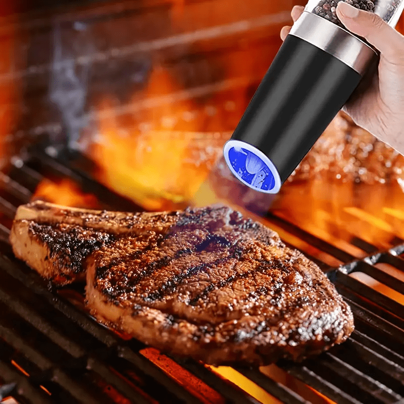 Pepper Grinder, Household Sea Salt Ginder, Electric Adjustable Spice Grinder,  Automatic Sea Salt Mill With Led Light, Reusable Battery Operated Pepper  Crusher With Cleaning Brush, Kitchen Gadgets, Kitchen Supplies - Temu