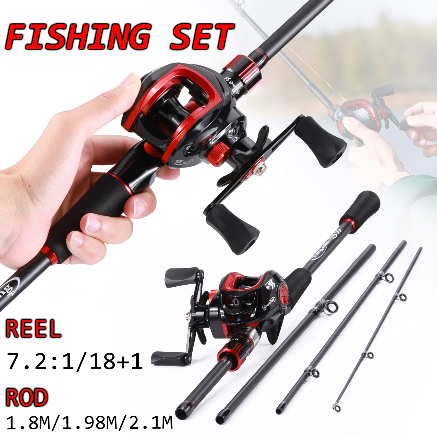 Casting Rod Reel Combos 1.8M /2.1m Right or Left Hand 4 Pieces