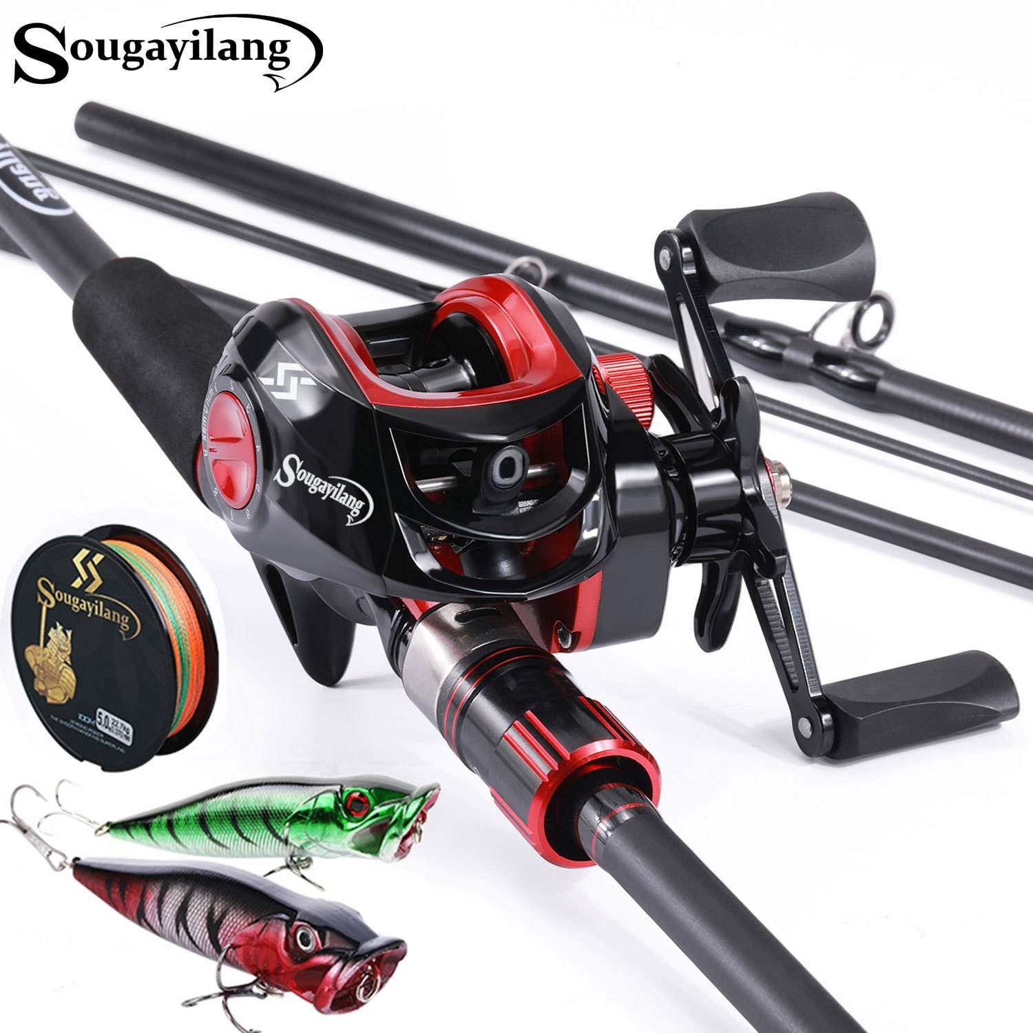Cheap Casting Fishing Rod Combo 4 Tips Carbon Fiber Lure Pole and Left  Right Hand Baitcasting Reel