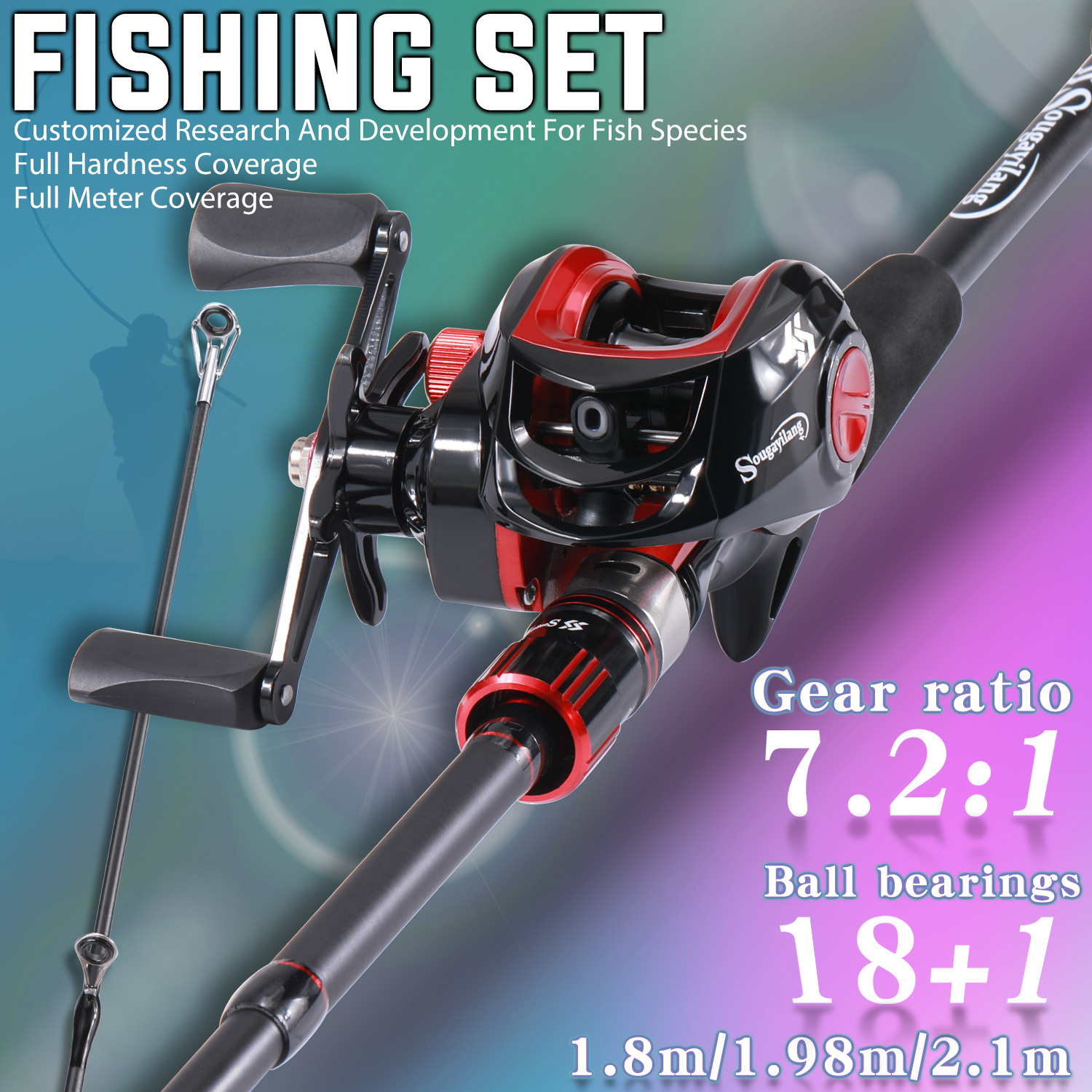Fishing Pole Spinning Fishing Reel and Rod Set 1.8m 2.1M Bass Fishing Rod  and