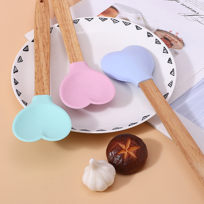Heart-shaped Silicone Spatula - Durable Wooden Handle Kitchen Spoon For  Easy Cooking And Baking - Temu