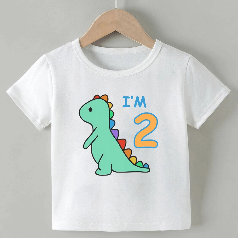 

Cute Dinosaur I Am 2 Years Old Print Boys Creative T-shirt, Casual Lightweight Comfy Short Sleeve Crew Neck Tee Tops, Kids Clothings For Summer