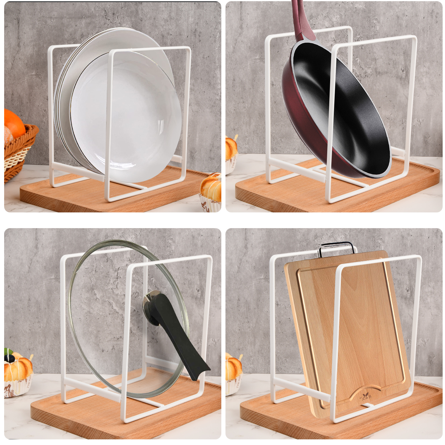 2pc Metal Cupboard Dish Rack Lid Holder