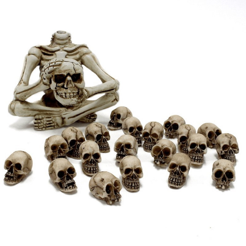 20 Mini Têtes De Squelette En Résine - Décor Halloween, Jardin, Maison Hantée, Accessoires Photo Effrayants