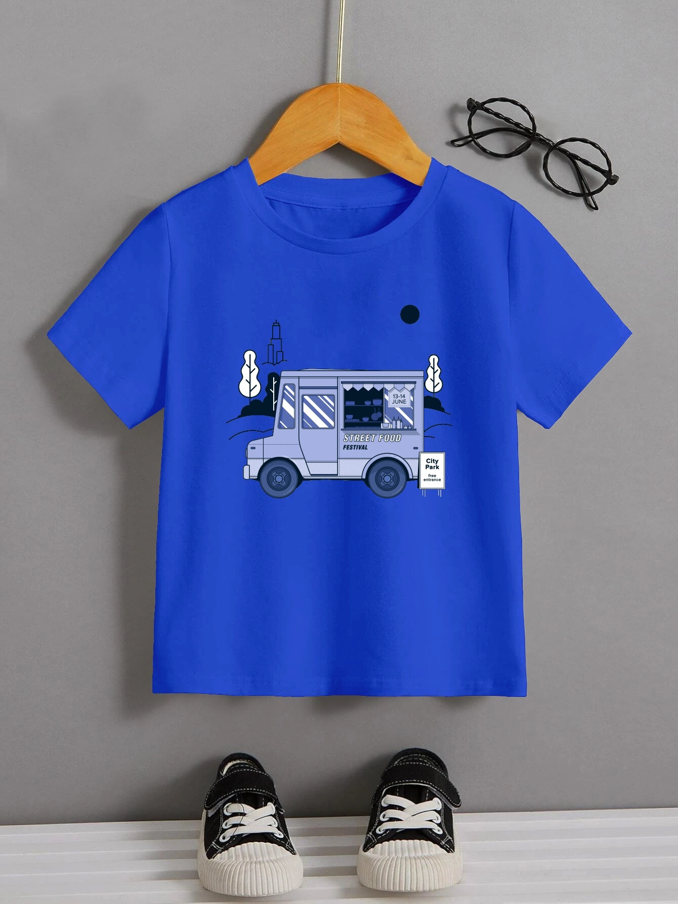 Cartoon Food Car Print Boys Creative Cotton T-shirt, Casual