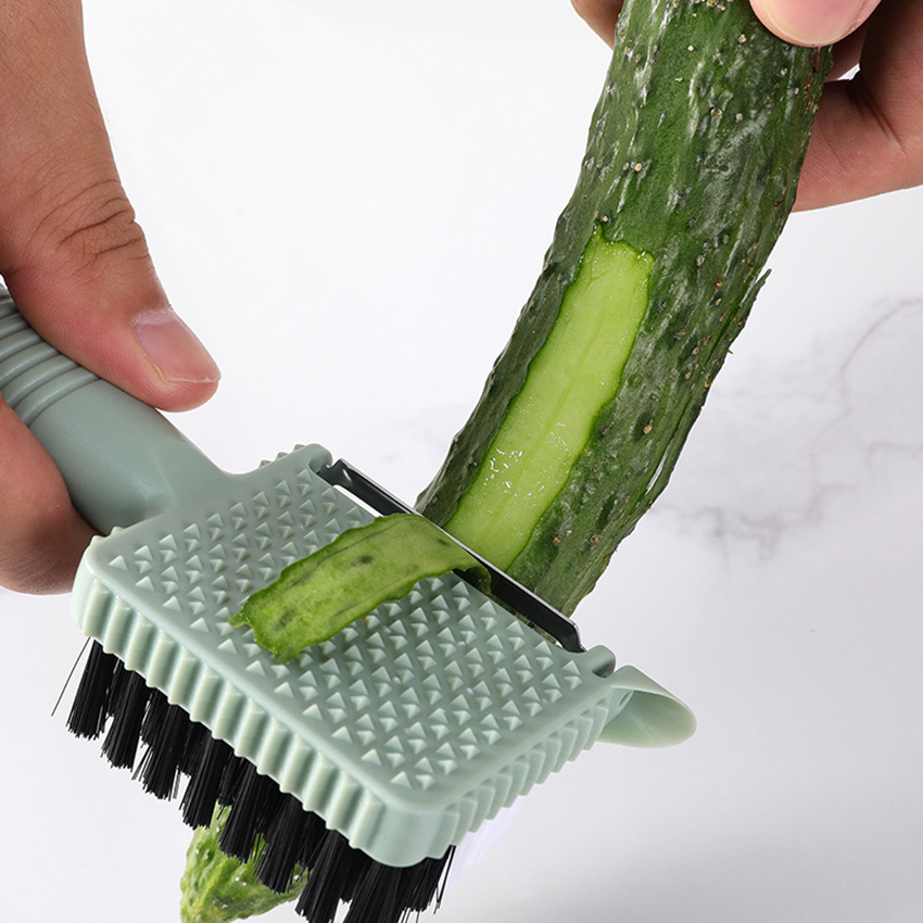 Multifunctional Fruit & Vegetable Cleaning Brush Peeler Three-in