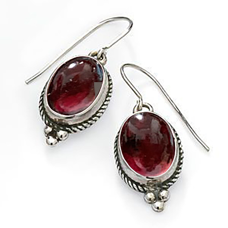 

Oval Shape Red Synthetic Gems Decor Hook Earrings Bohemian Luxury Style Zinc Alloy Jewelry Banquet Ornaments