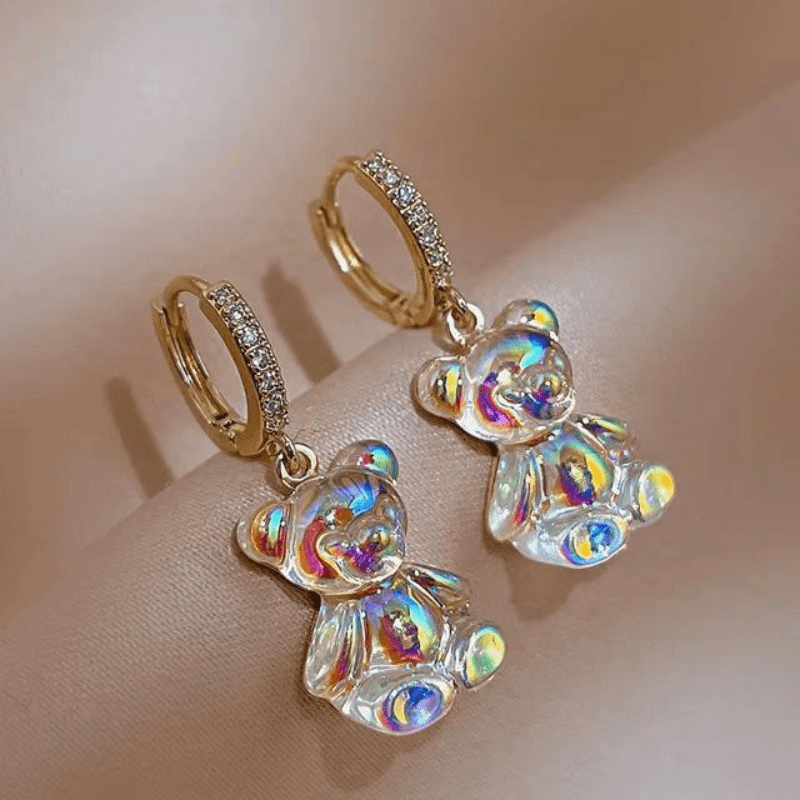 Pendientes de oreja de acero inoxidable de titanio con diseño de oso lindo  para mujer, regalo de joyería de plata/oro/oro rosa (plata), Oro rosa Acero