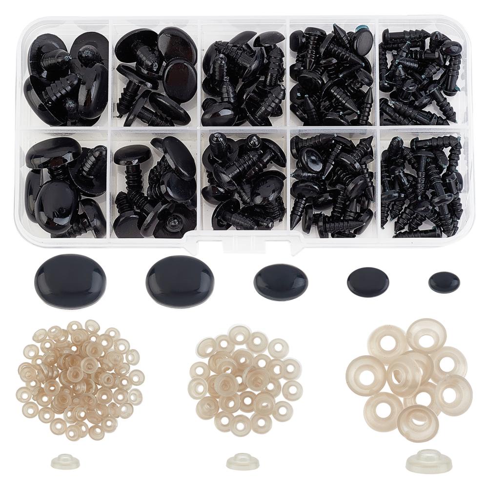 

125pcs/box Resin Doll Craft Eyes And Noses With Washers For Crochet Toy And Stuffed Animals Oval Black 5~13x6~17x14~16mm Pin: 3~6mm