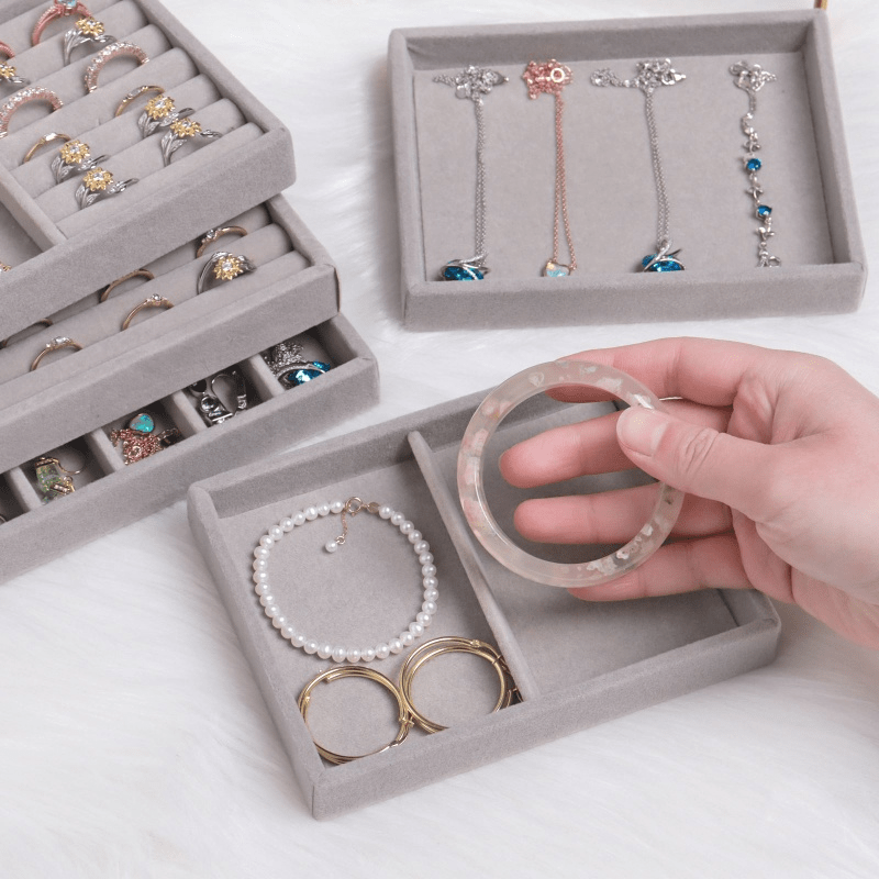 3pcs Velvet Jewelry Organizer Tray Ring Bracelet Gift Box Jewelry Storage  Earring Holder Jewelry Display Case Fashion Drawer