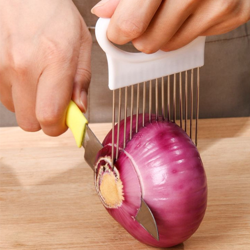 1pc Stainless Steel Onion Needle Onion Slicer Kitchen Tool Vegetable Onion  Insert Slice Fixation Meat Needle Onion Fork