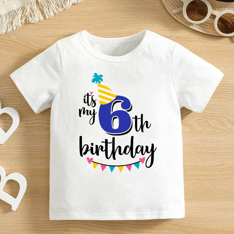 

Boys 6th Birthday Print Boys Creative T-shirt, Casual Lightweight Comfy Short Sleeve Crew Neck Tee Tops, Kids Clothings For Summer