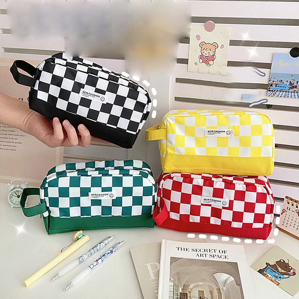 Pencil Cases For Girls Trousse Scolaire Pencil Pouch Korean Stationery  Checkerboard Pen Case Knitting Estuche Escolar Pencilcase - AliExpress