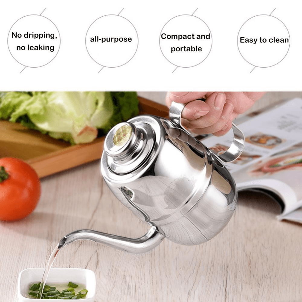 1Pc Oil Storage Bottle Kitchen Oil Container Stainless Steel Oil Canister 