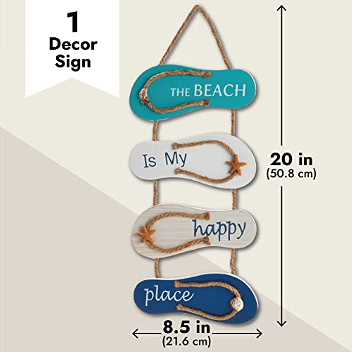 Wooden Beach Wall Hanging Decor Sign, Flip Flop Beach Decorations