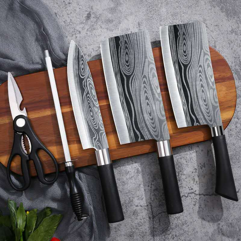 Kitchen Knife Set Damascus Pattern Stainless Steel Meat Cleaver 3PCS Chef  Knife