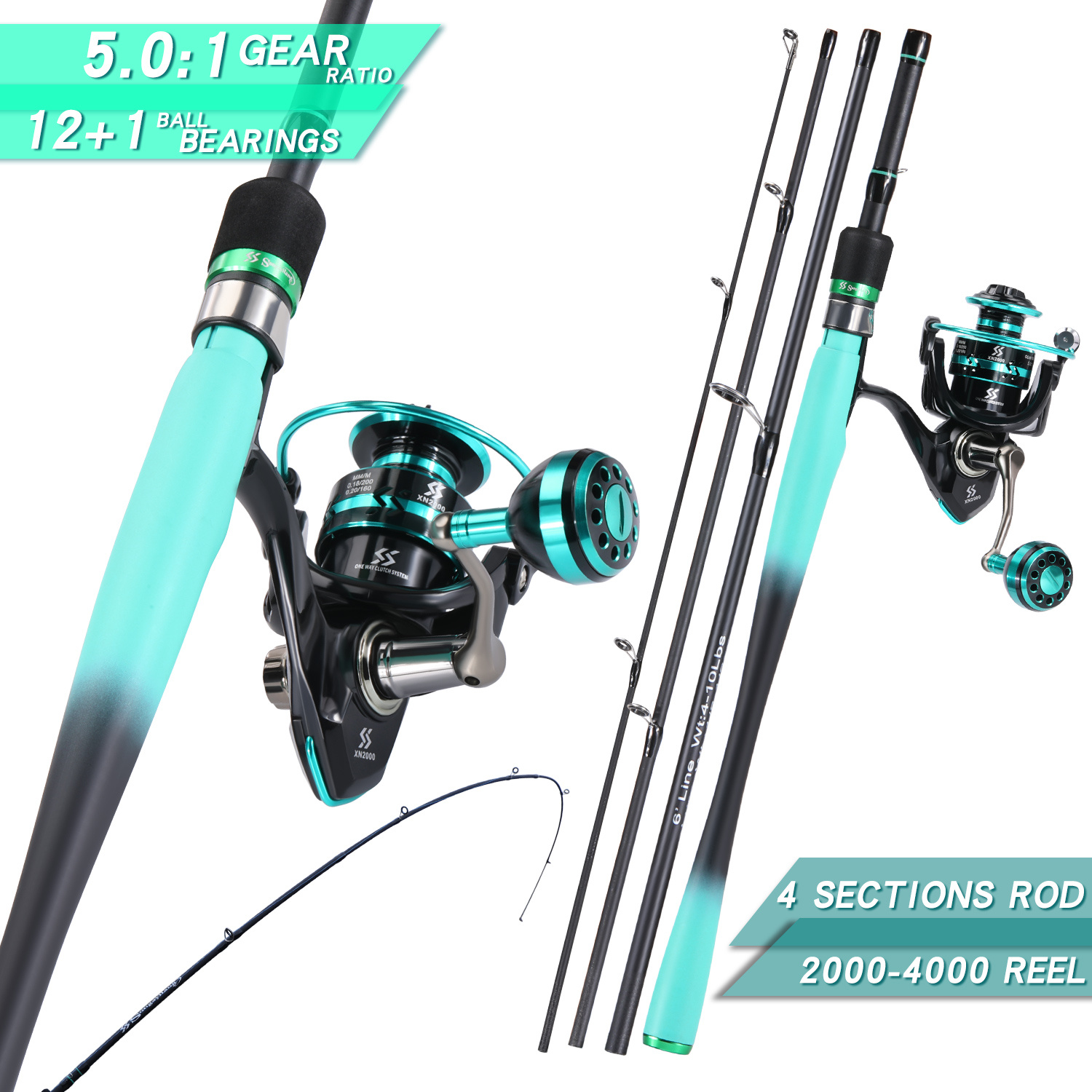 Fishing Rods Combo, 70.87/82.68inch Carbon Fiber Spinning Rod And 2000~4000  Series Spinning Reel, Max Drag 10Kg For Bass Pike Fishing