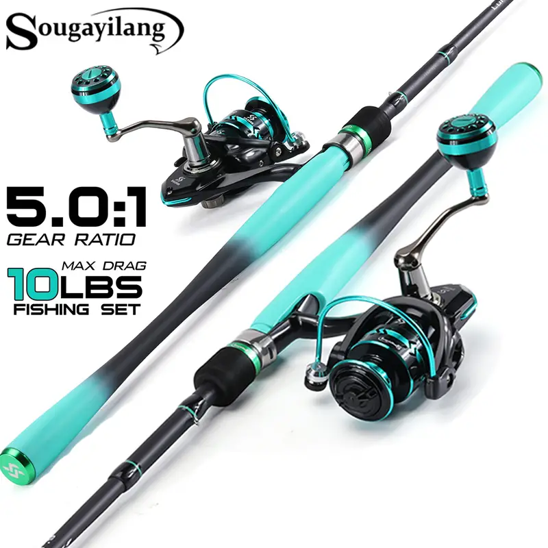 Fishing Rods Combo, 1.8/2.1m Carbon Fiber Spinning Rod And 2000~4000 Series  Spinning Reel, Max Drag 10Kg For Bass Pike Fishing
