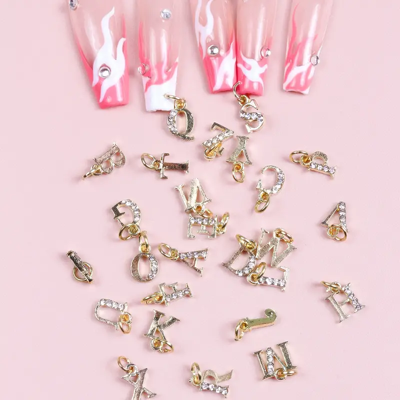 26 English Letter Nail Art Charms With Rhinestones alloy - Temu