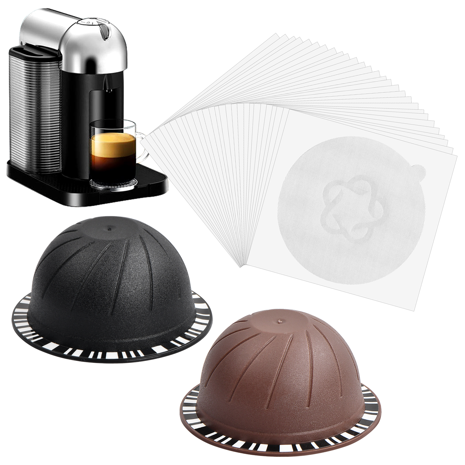 Reusable Vertuo Pods Refillable Coffee Vertuo Capsule for VertuoLine Refill  Compatible with Nespresso Vertuo 150/230 ml with 5pcs Aluminum Foil Lids  (5pcs Black (230 ml)): Home & Kitchen 