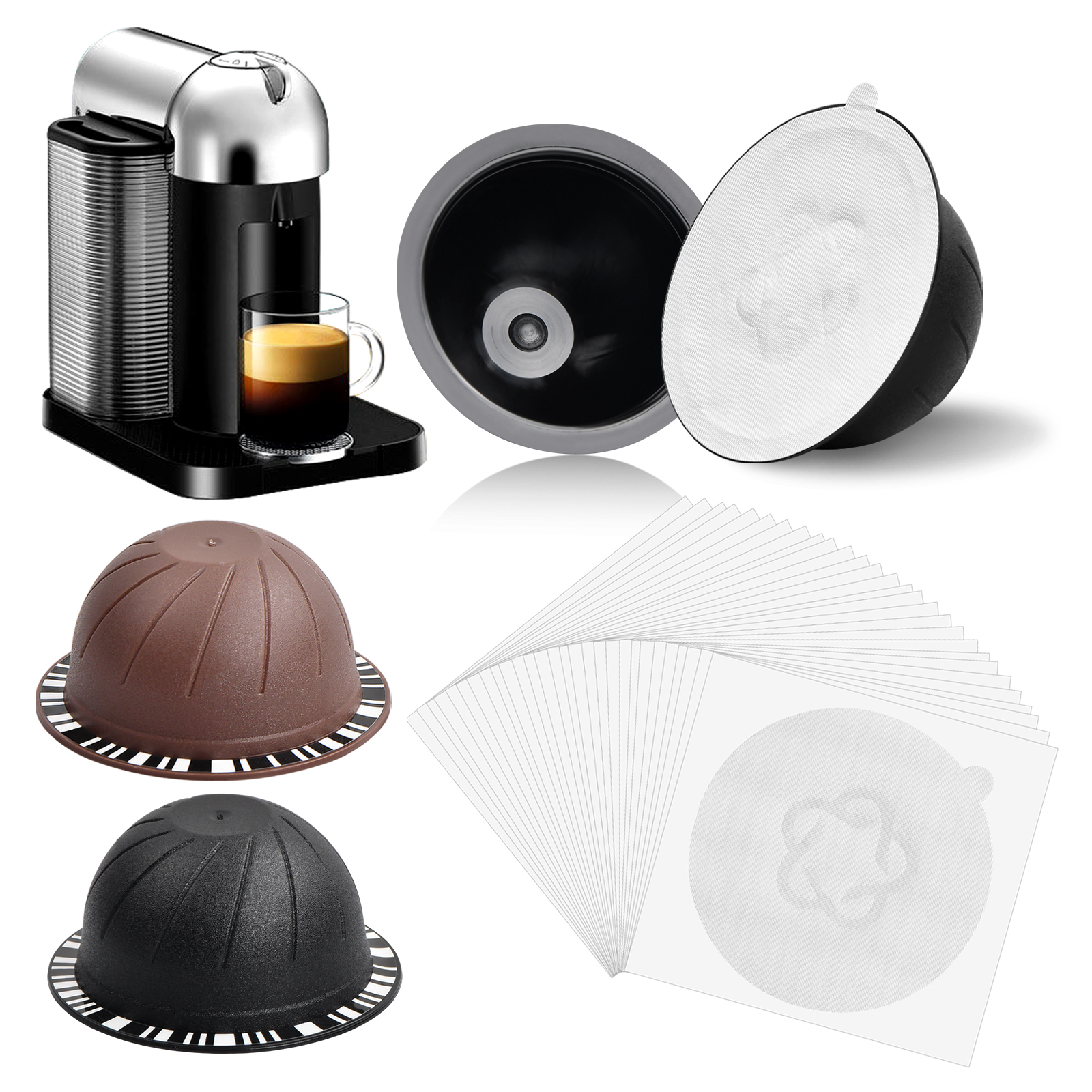 Reusable Vertuo Pods for Nespresso Machine Refillable Coffee Capsule with 2  Silicone Lids 1 Spoon and Brush Refillable Coffee Pods BPA Free Refillable