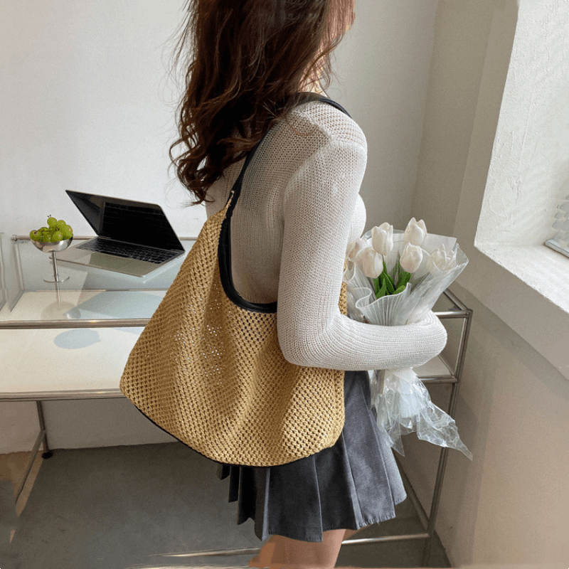 Straw Shoulder Bag, Summer Beach Bag Women's Straw Crossbody Bag Hand-Woven  Raffia Bag Basket Bag Summer Beach Purse Women Weaving Handbag for Work