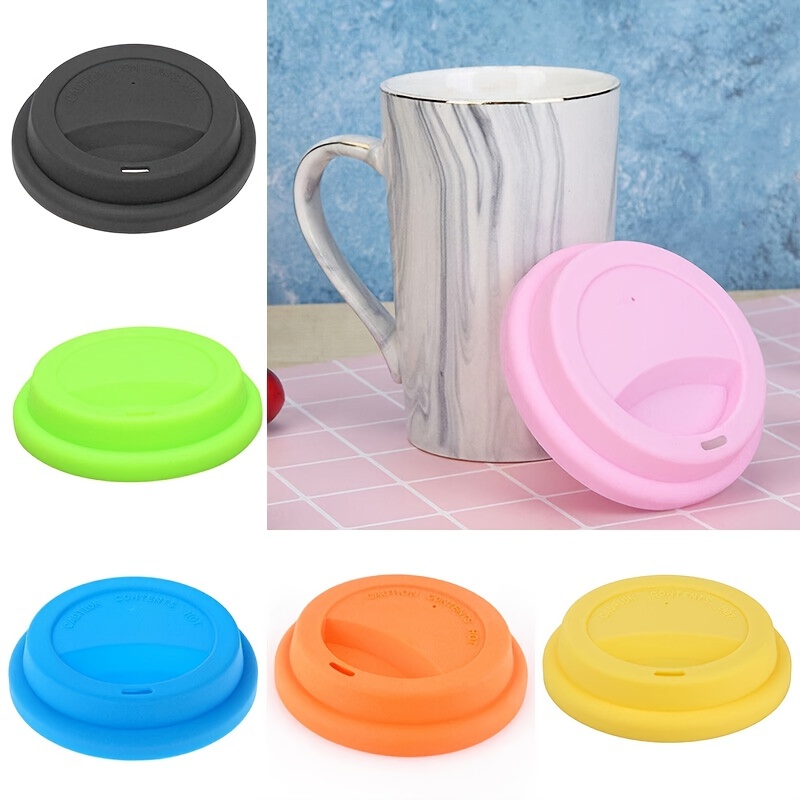 Silicone Drinking Lid Spill-Proof Cup Lids Reusable Coffee Mug Lids Coffee Cup Covers 6 Pcs - Black