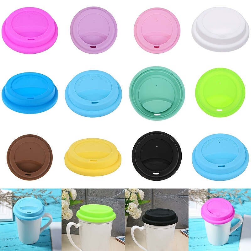 Silicone Drinking Lid Spill-Proof Cup Lids Reusable Coffee Mug Lids Coffee Cup Covers 6 Pcs - Black