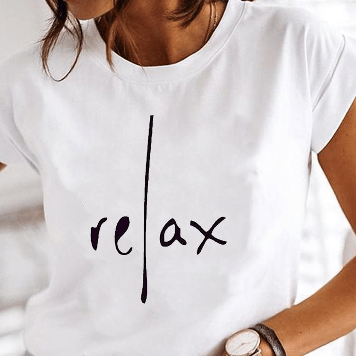 

Relax Neck T-shirt, Casual Short Sleeve Top For , Women's Clothing