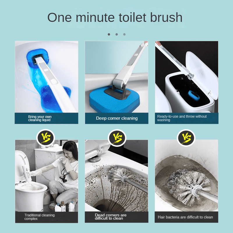 Disposable Toilet Brush Holder Set Punch-free wall-mounted Toiletwand Clean  Brush with 8/16 Cleaning Sponges For Toilet Bathroom Kitchen Clean