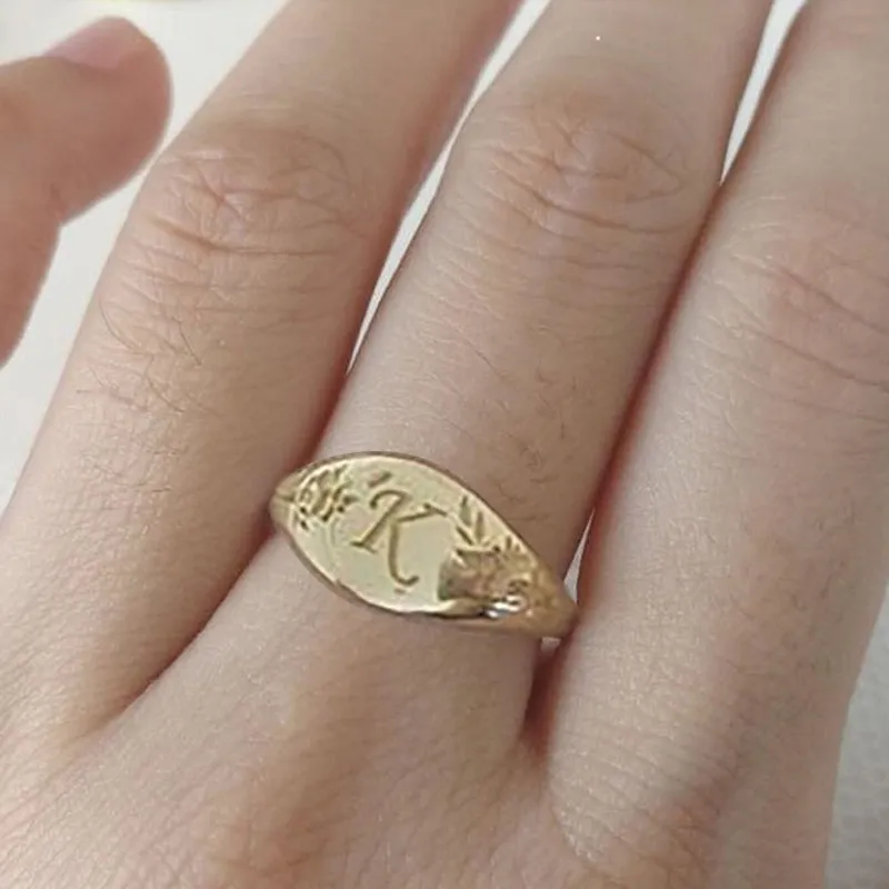 Cute And Simple Ring K Letter Carved Flowers Leaves 14k Gold Plated Special  Jewelry For Daily Decor And Casual Dating - Temu