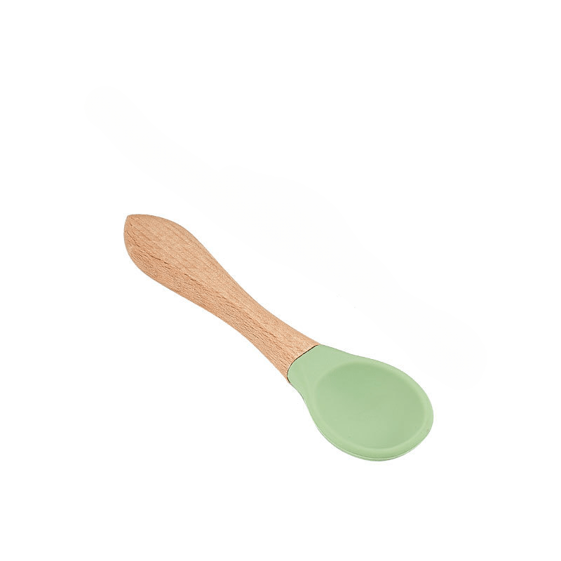 Juego de tenedor y cuchara de silicona para bebé 1 tenedor de silicona 1  cuchara de silicona para bebé autoalimentación mango de madera para bebés –  Yaxa Colombia