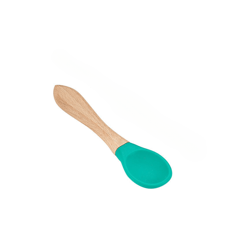 Juego de tenedor y cuchara de silicona para bebé 1 tenedor de silicona 1  cuchara de silicona para bebé autoalimentación mango de madera para bebés –  Yaxa Colombia