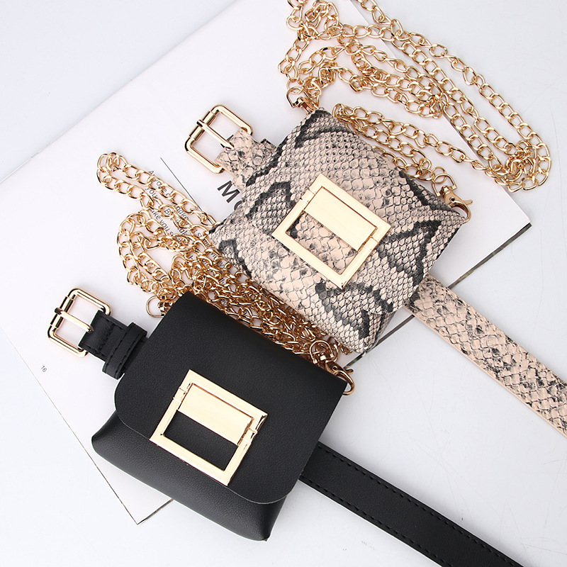 Metal Chain Belt Waist Bag PU Leather Casual Shoulder Bag