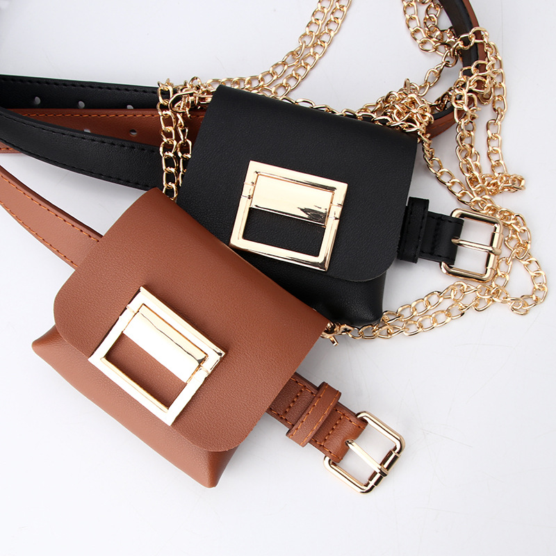 Metal Chain Belt Waist Bag PU Leather Casual Shoulder Bag