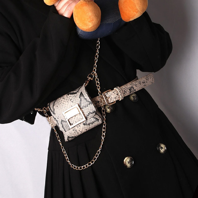 Metal Chain Belt Waist Bag PU Leather Casual Shoulder Bag