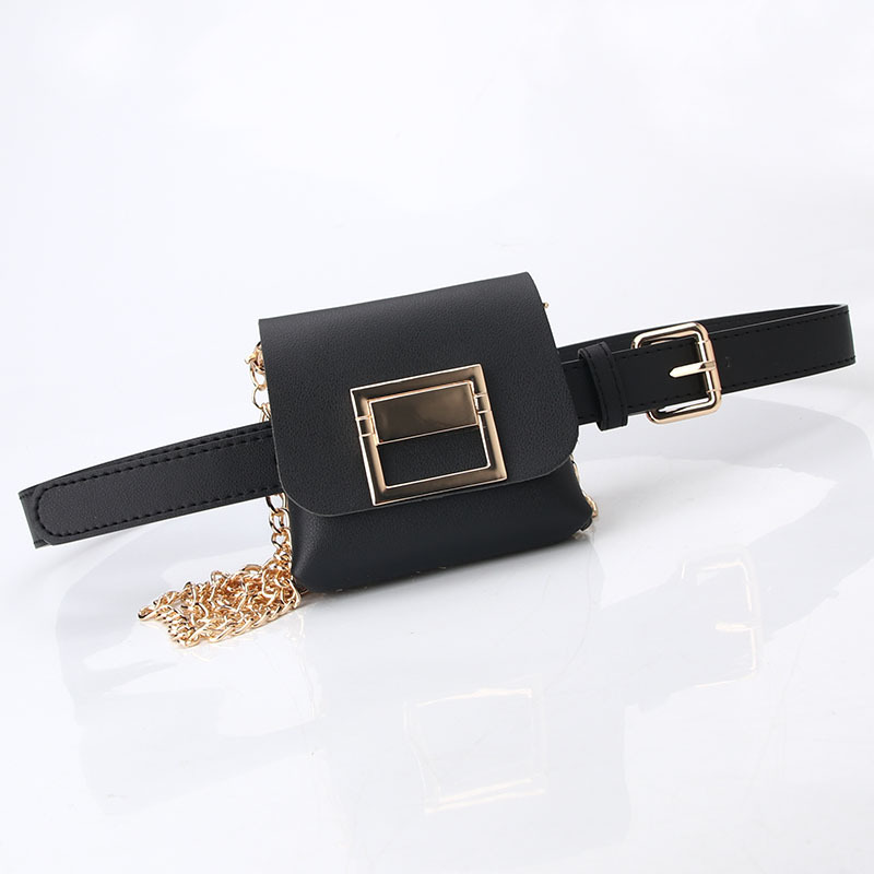Metal Chain Belt Waist Bag PU Leather Casual Shoulder Bag