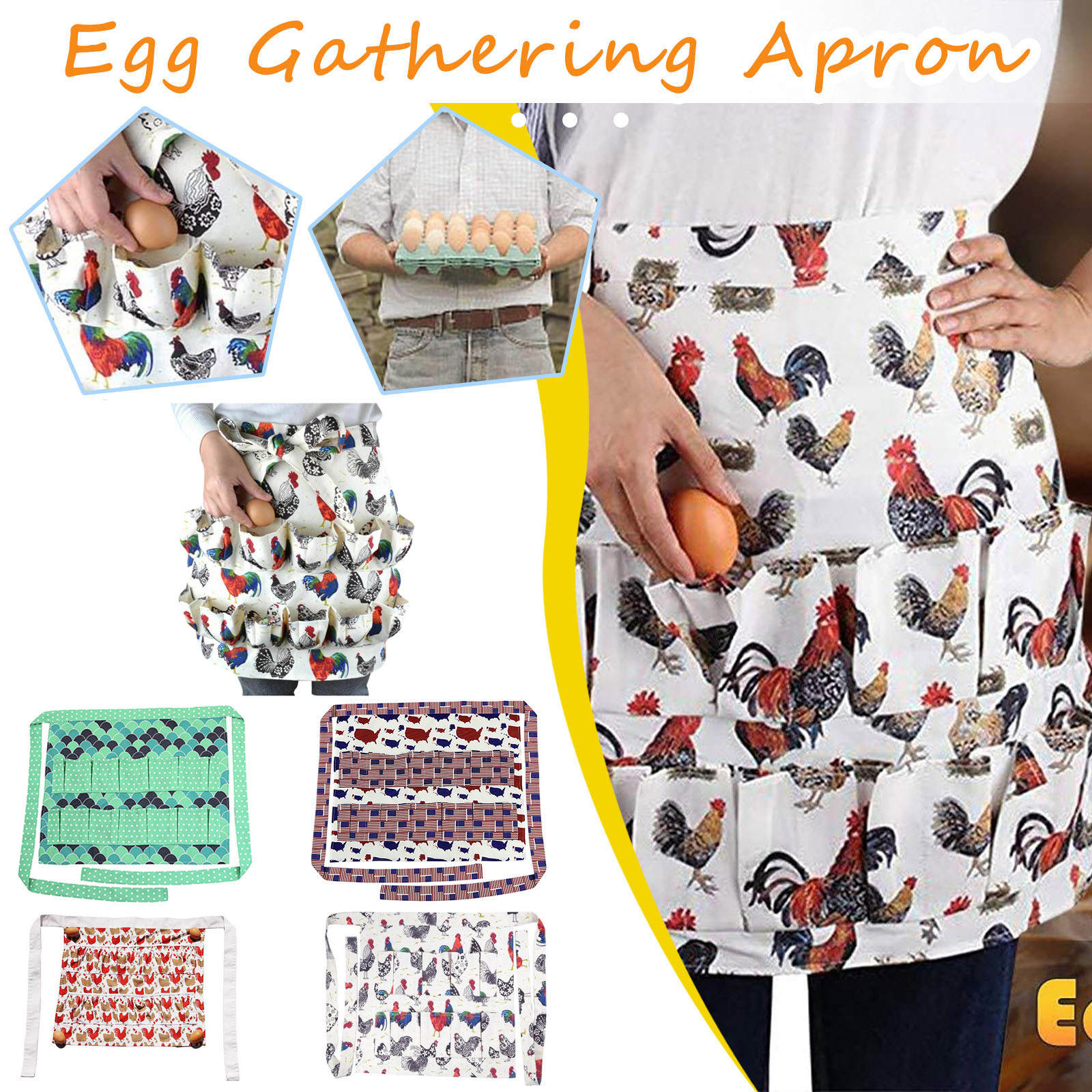 Original Egg Apron,16 Pocket Egg Apron,Harvesting Chicken Eggs