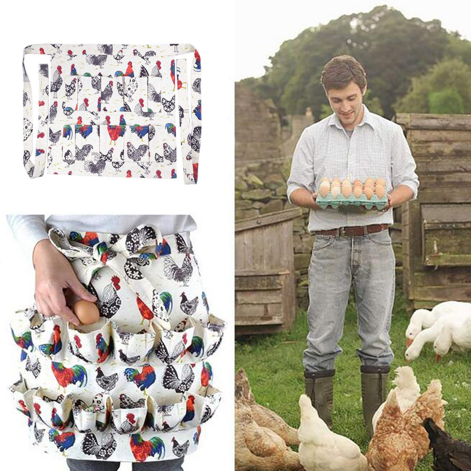 WAYUTO Chicken Egg Apron 12 Deep Pockets Hen Duck Goose Eggs Holder Aprons  Eggs Collecting Gathering Holding Apron