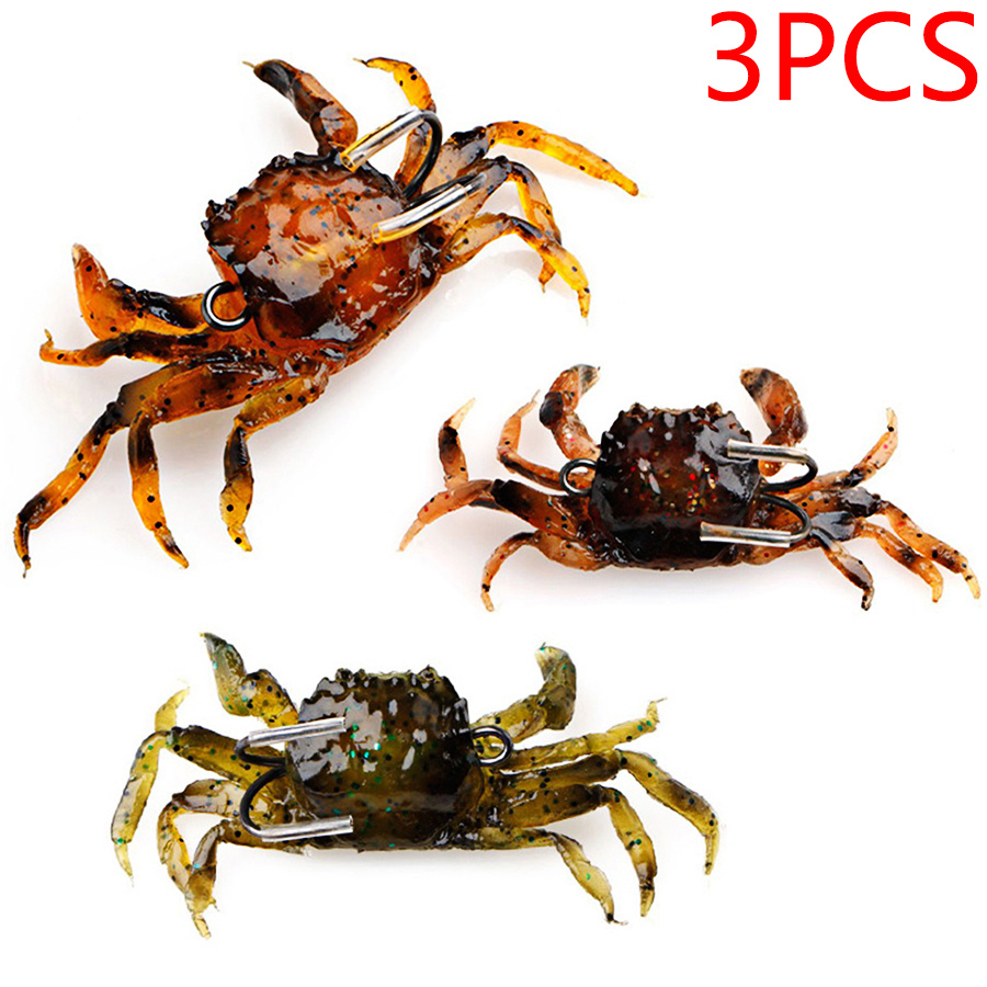 TEMU Juego de 3, 10Cm, cangrejos de 3D diseñados para la pesca de , con señuelos suaves con anzuelos adecuados para equipo de pesca de invierno en